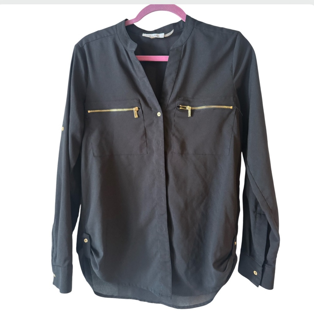 Calvin Klein Black and Gold Blouse V-Neck